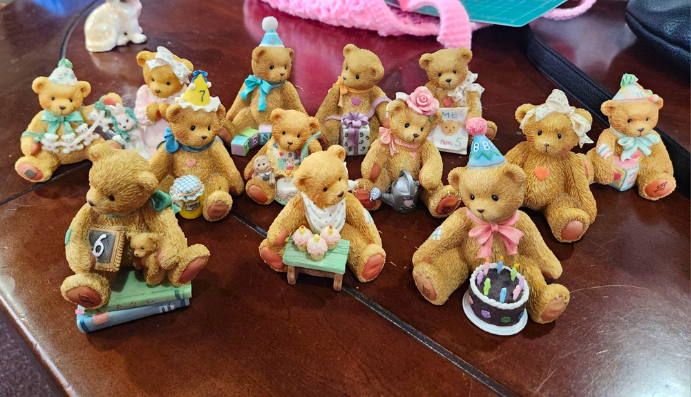 Cherished Teddies Birthday Bear Resin Figurine Set Bear Lot Of 13